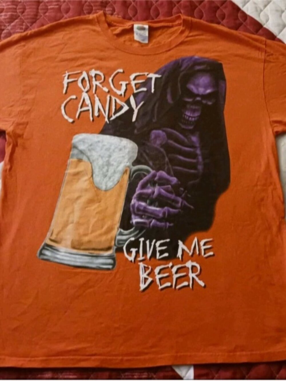 Grim Reaper Halloween Forget Candy Give Me Beer T-Shirt L Funny